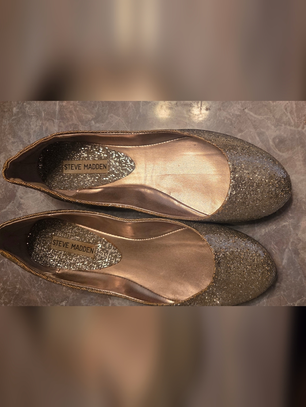 Steve Madden Metallic Silver Glitter Slip-On Ballet Flats